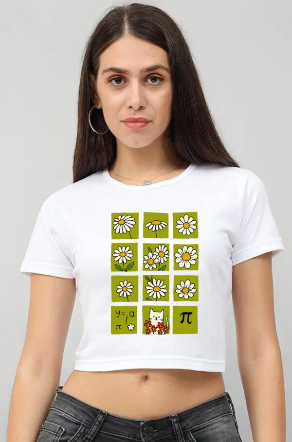 Bloom & Brain Crop Tee – Whimsy in Every Square