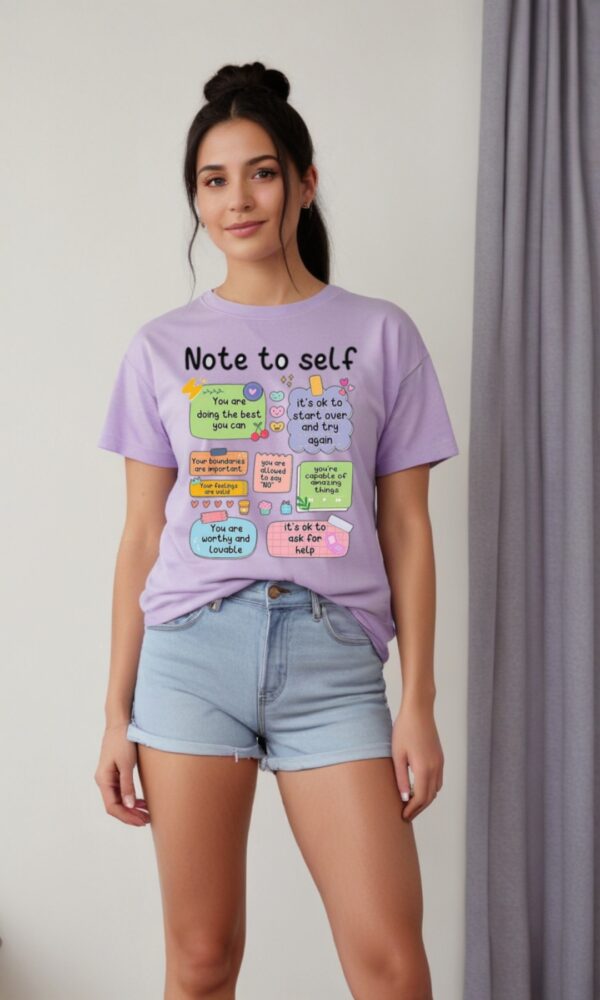 Note to Self" Motivational Graphic T-Shirt for Girls – Lavender Comfort Tee with Positive Quotes - Image 2