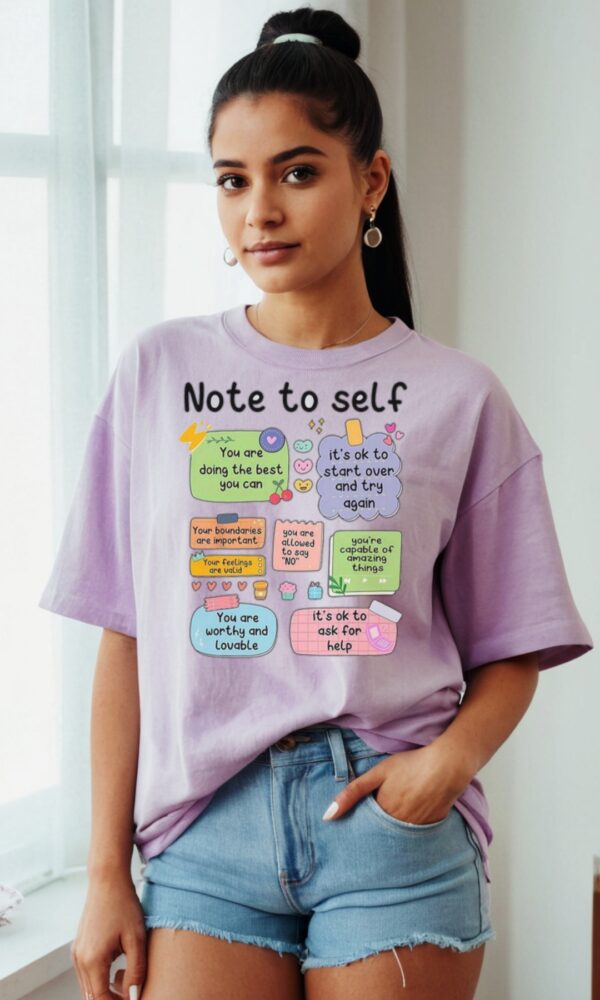 Note to Self" Motivational Graphic T-Shirt for Girls – Lavender Comfort Tee with Positive Quotes - Image 3