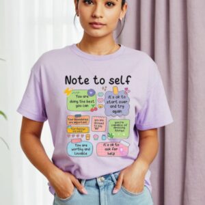 Note to Self" Motivational Graphic T-Shirt for Girls – Lavender Comfort Tee with Positive Quotes