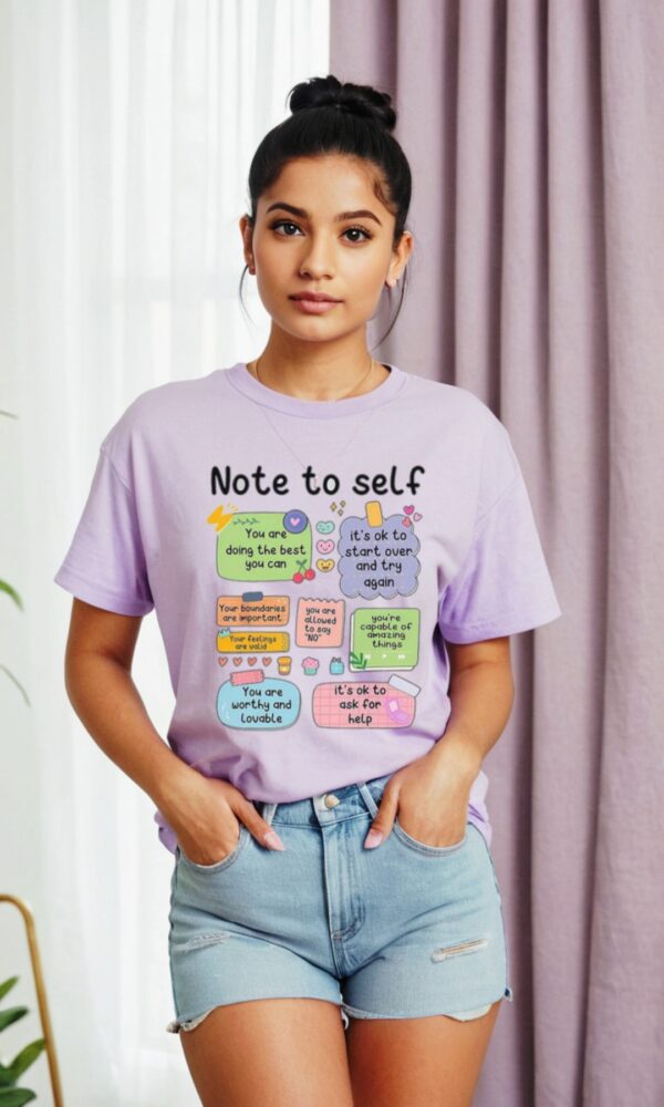 Note to Self" Motivational Graphic T-Shirt for Girls – Lavender Comfort Tee with Positive Quotes