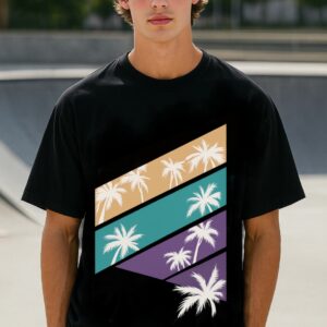 Palm Oasis Oversized Black T-Shirt for Men