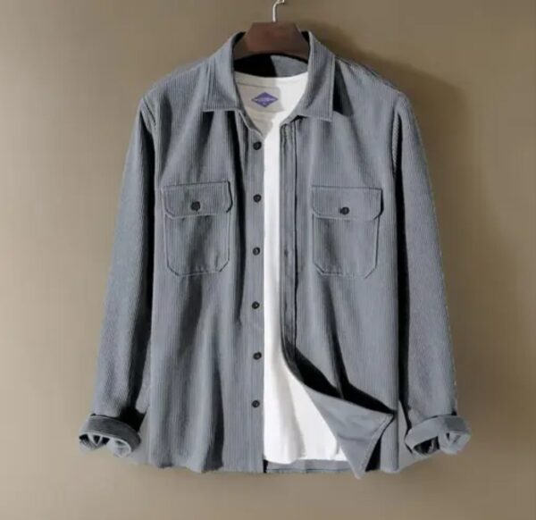 Men's Casual Corduroy Button-Down Shirt – Vintage Washed Grey