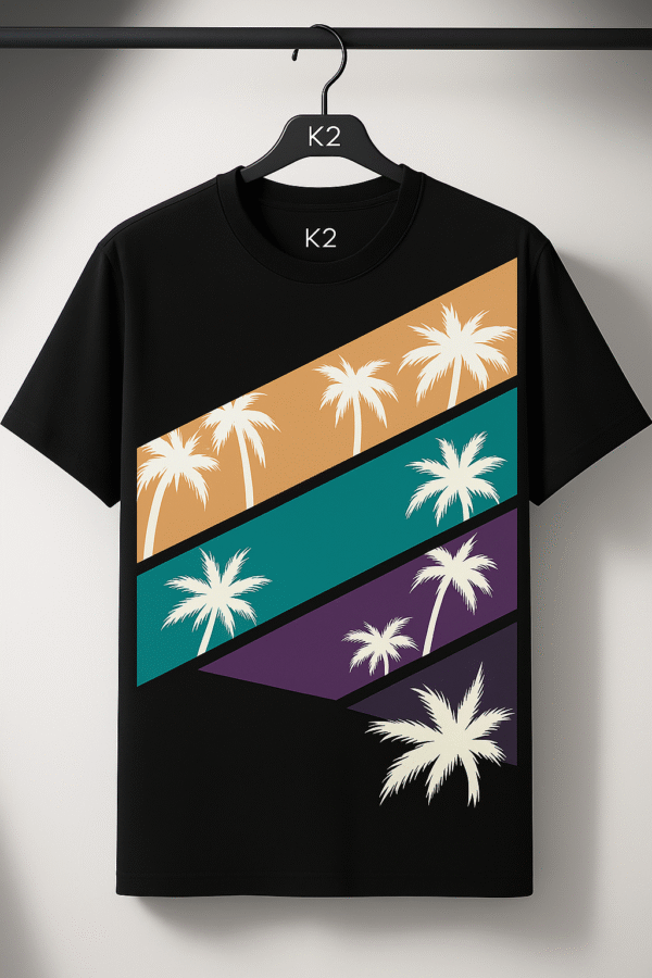 Palm Oasis Oversized Black T-Shirt for Men - Image 3