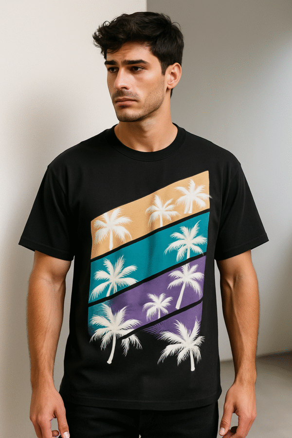 Palm Oasis Oversized Black T-Shirt for Men - Image 2